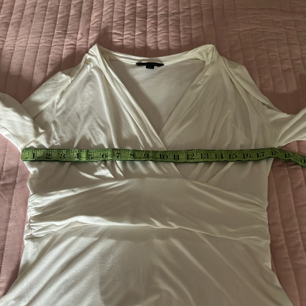 Brooks Brothers cream stretch jersey faux wrap top M - Picture 6 of 7